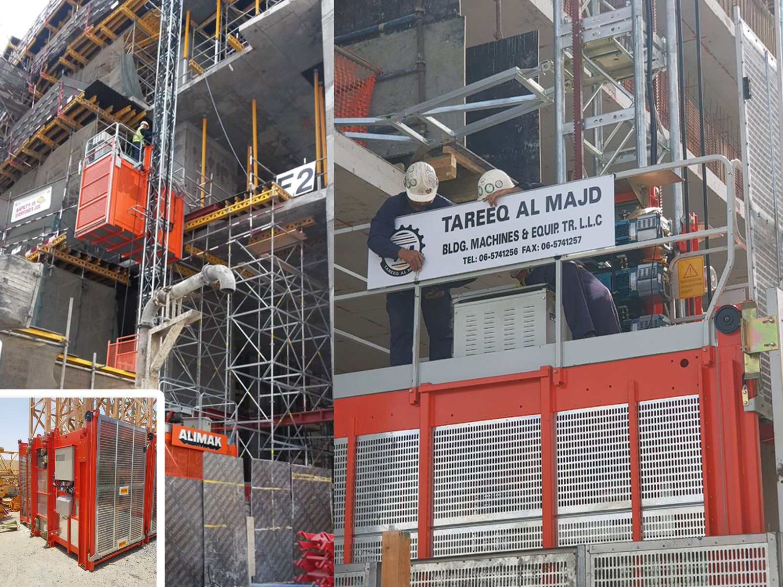 Construction passenger hoist installed on the facade of a high-rise project.